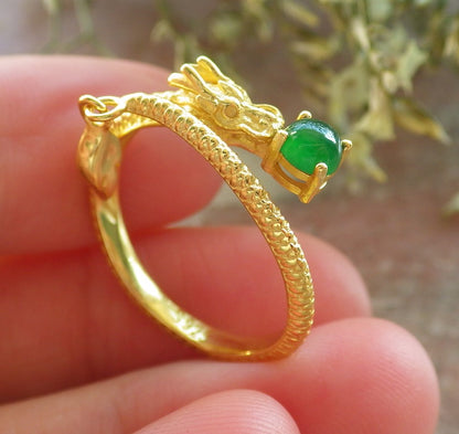 Certified Icy Green silver 0.925 Burma 100% Natural A JADE Jadeite Cabochon Dragon RING USA 7 戒指 644343  TN