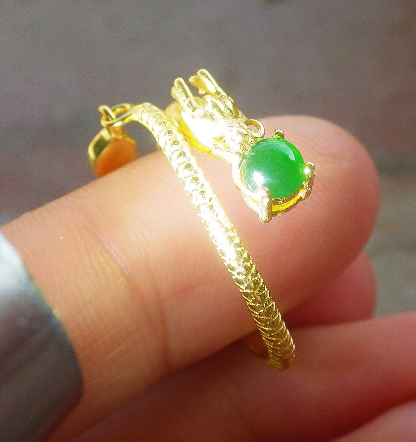 Certified Icy Green silver 0.925 Burma 100% Natural A JADE Jadeite Cabochon Dragon RING USA 7 戒指 644343  TN