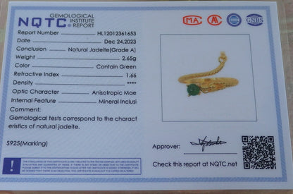 Certified Icy Green silver 0.925 Burma 100% Natural A JADE Jadeite Cabochon Dragon RING USA 7 戒指 644343  TN