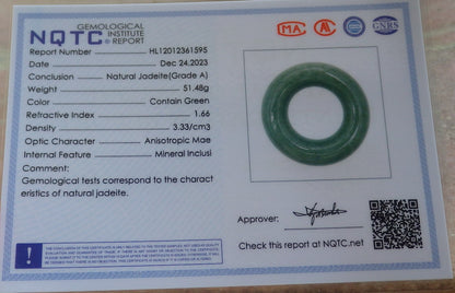 Certified Green Burma 100% Natural A Jade jadeite Pendant Circle Donut Necklace 平安扣 644353  TN