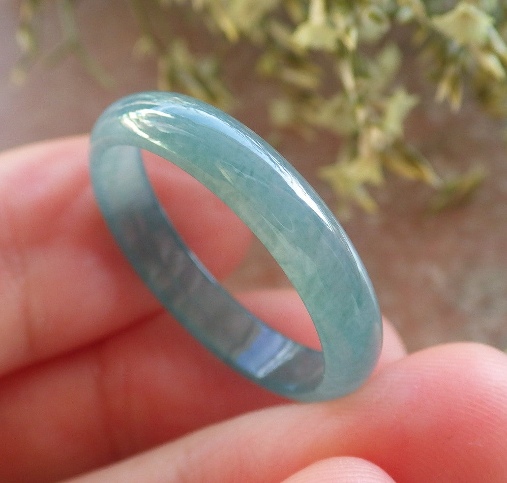 Certified Icy Green Burma 100% Natural A JADE Jadeite Circle RING USA. 10.25 戒指 644360  TN