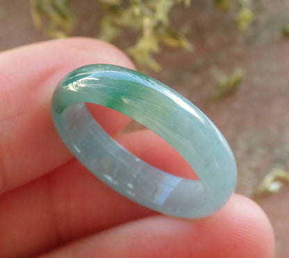 Certified Icy Green Burma 100% Natural A JADE Jadeite Circle RING USA. 7 戒指 644386  TN