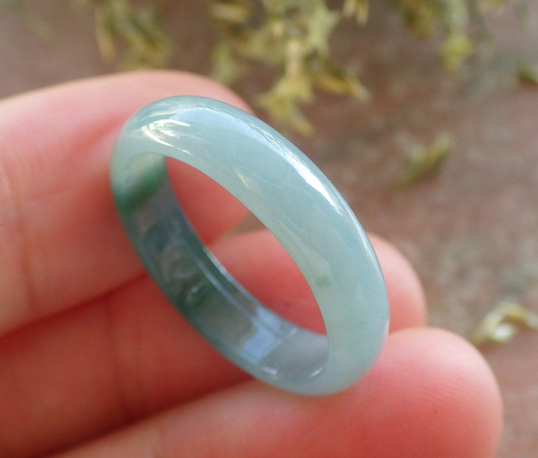 Certified Icy Green Burma 100% Natural A JADE Jadeite Circle RING USA. 7 戒指 644386  TN