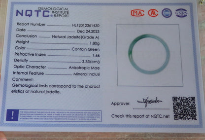 Certified Icy Green Burma 100% Natural A JADE Jadeite Circle RING USA. 7 戒指 644386  TN