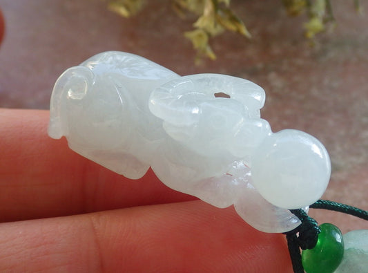 Certified Icy White Burma 100% Natural A Jade jadeite pendant Cow Ox Money Coin Necklace 风水牛 644395  TN