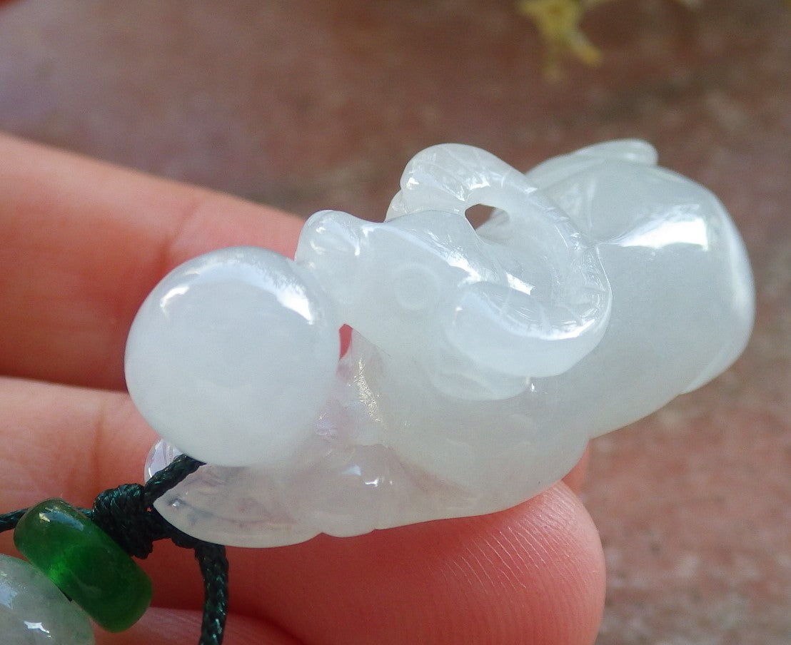 Certified Icy White Burma 100% Natural A Jade jadeite pendant Cow Ox Money Coin Necklace 风水牛 644395  TN