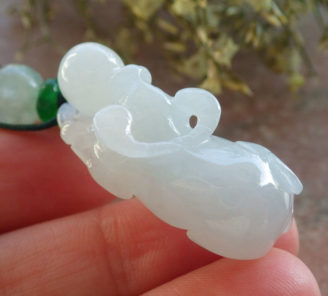 Certified Icy White Burma 100% Natural A Jade jadeite pendant Cow Ox Money Coin Necklace 风水牛 644395  TN