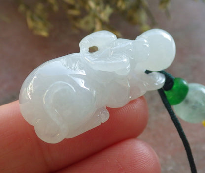 Certified Icy White Burma 100% Natural A Jade jadeite pendant Cow Ox Money Coin Necklace 风水牛 644395  TN