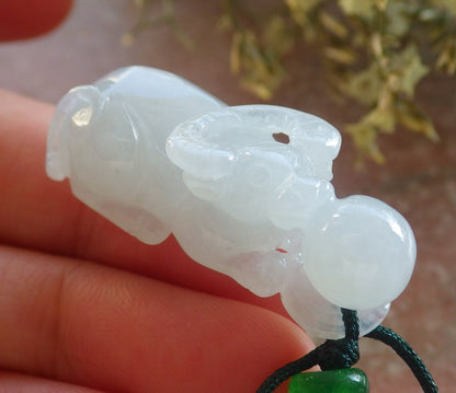 Certified Icy White Burma 100% Natural A Jade jadeite pendant Cow Ox Money Coin Necklace 风水牛 644395  TN