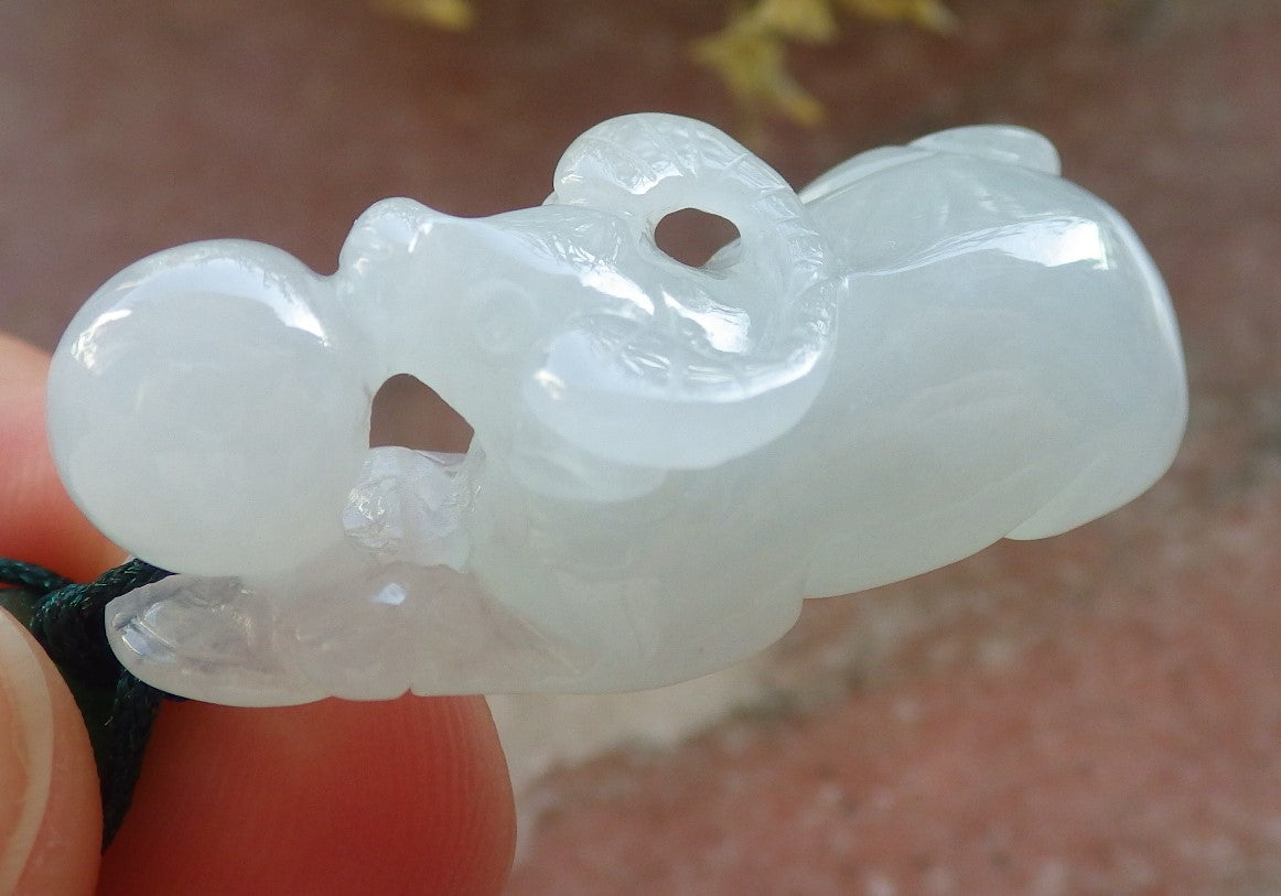 Certified Icy White Burma 100% Natural A Jade jadeite pendant Cow Ox Money Coin Necklace 风水牛 644395  TN