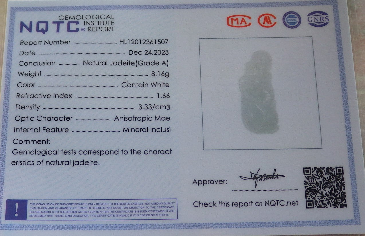Certified Icy White Burma 100% Natural A Jade jadeite pendant Cow Ox Money Coin Necklace 风水牛 644395  TN