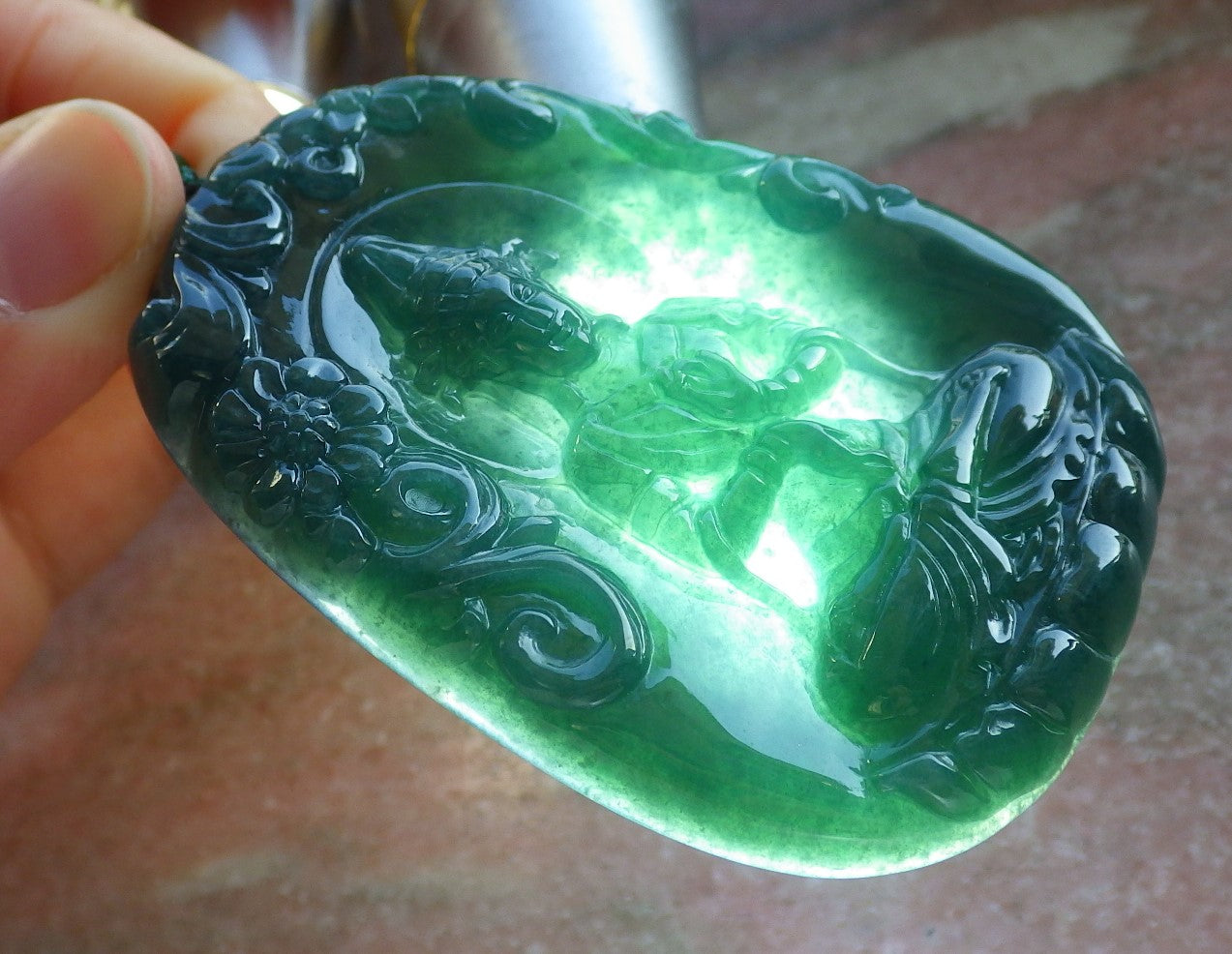 Certified Icy Green Burma 100% Natural A Jade jadeite Pendant Guanyin Kwan Yin Lotus Flower Sword Dragon Necklace 观音 644403  TN