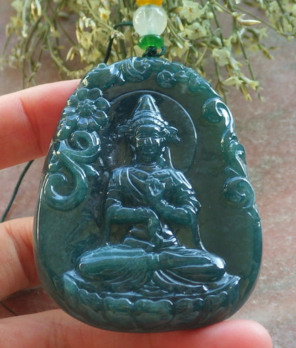Certified Icy Green Burma 100% Natural A Jade jadeite Pendant Guanyin Kwan Yin Lotus Flower Sword Dragon Necklace 观音 644403  TN