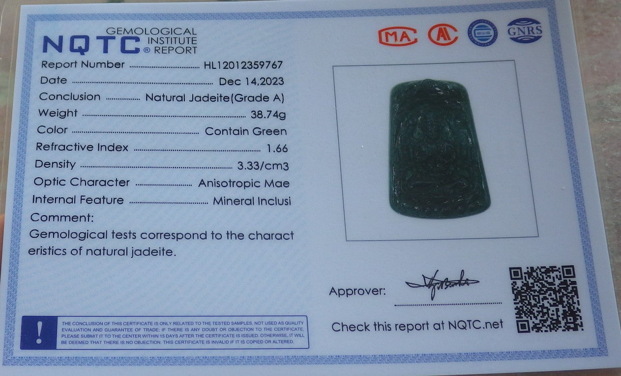 Certified Icy Green Burma 100% Natural A Jade jadeite pendant 1000 Hand Guanyin Kwan Yin Lotus Flower Necklace 观音 644412  TN