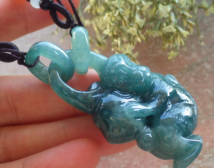 Certified Icy Green Burma 100% Natural A Jade jadeite Pendant Monkey Peach Circle W Ring 猴子 644420  TN