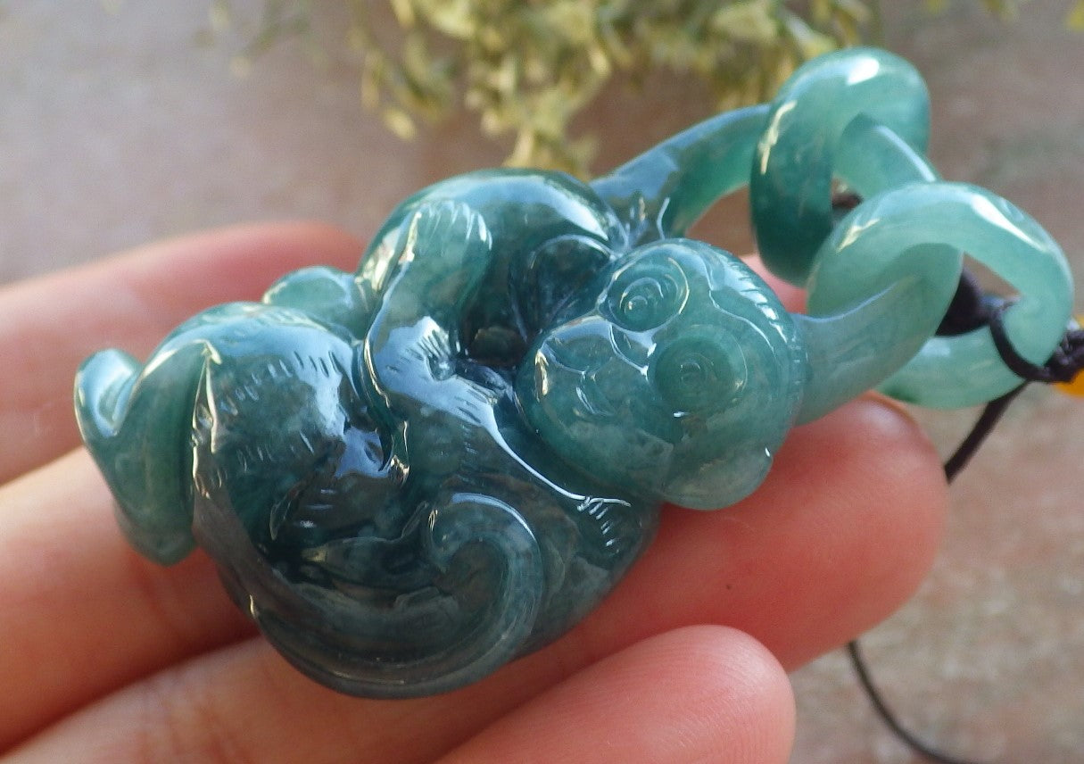 Certified Icy Green Burma 100% Natural A Jade jadeite Pendant Monkey Peach Circle W Ring 猴子 644420  TN