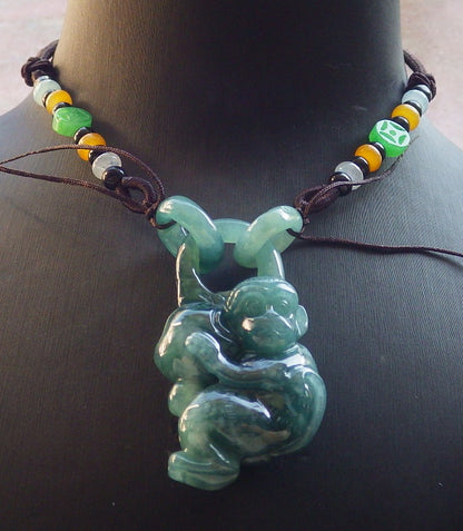 Certified Icy Green Burma 100% Natural A Jade jadeite Pendant Monkey Peach Circle W Ring 猴子 644420  TN