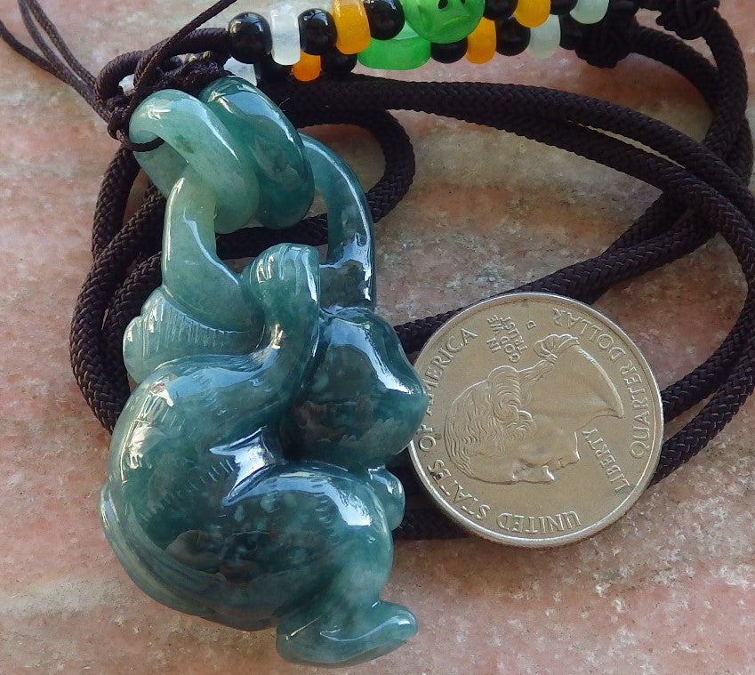 Certified Icy Green Burma 100% Natural A Jade jadeite Pendant Monkey Peach Circle W Ring 猴子 644420  TN