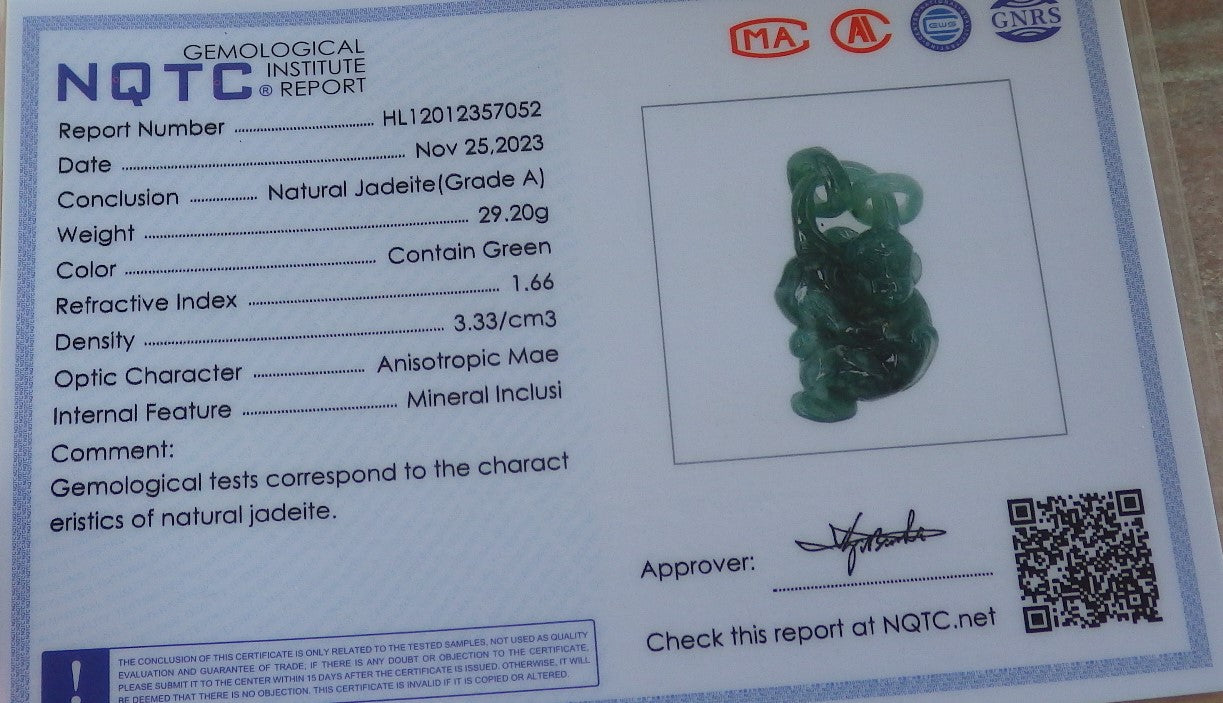 Certified Icy Green Burma 100% Natural A Jade jadeite Pendant Monkey Peach Circle W Ring 猴子 644420  TN