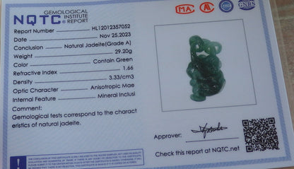 Certified Icy Green Burma 100% Natural A Jade jadeite Pendant Monkey Peach Circle W Ring 猴子 644420  TN
