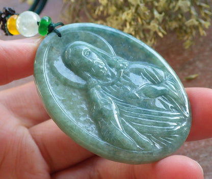 Certified Green Burma 100% Natural A Jade jadeite Pendant Jesus Cross Necklace 耶稣 644447  TN