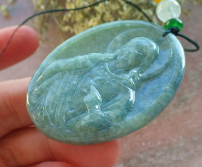 Certified Green Burma 100% Natural A Jade jadeite Pendant Jesus Cross Necklace 耶稣 644447  TN