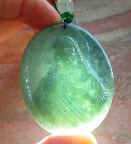 Certified Green Burma 100% Natural A Jade jadeite Pendant Jesus Cross Necklace 耶稣 644447  TN