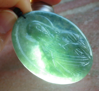 Certified Green Burma 100% Natural A Jade jadeite Pendant Jesus Cross Necklace 耶稣 644447  TN