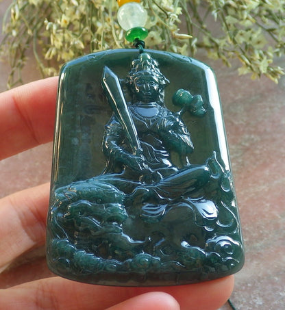 Certified Icy Green Burma 100% Natural A Jade jadeite Pendant Guanyin Kwan Yin Lotus Flower Sword Dragon Necklace 观音 644455  TN