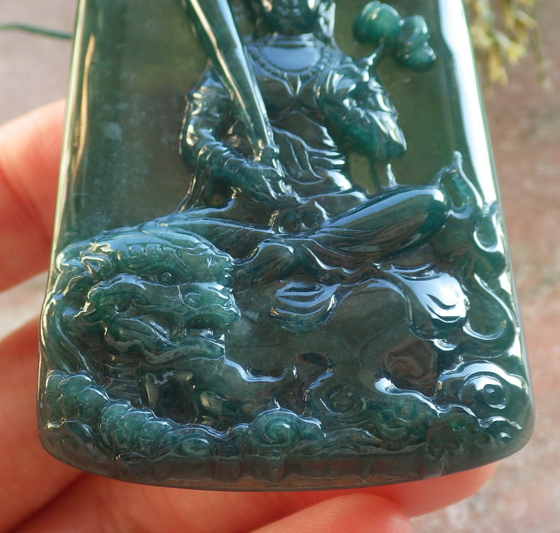 Certified Icy Green Burma 100% Natural A Jade jadeite Pendant Guanyin Kwan Yin Lotus Flower Sword Dragon Necklace 观音 644455  TN