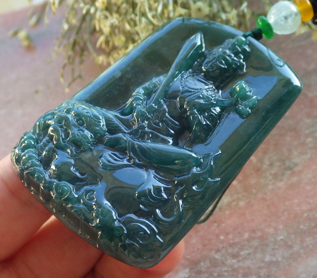 Certified Icy Green Burma 100% Natural A Jade jadeite Pendant Guanyin Kwan Yin Lotus Flower Sword Dragon Necklace 观音 644455  TN