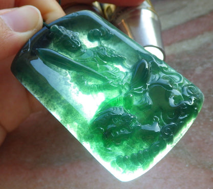 Certified Icy Green Burma 100% Natural A Jade jadeite Pendant Guanyin Kwan Yin Lotus Flower Sword Dragon Necklace 观音 644455  TN