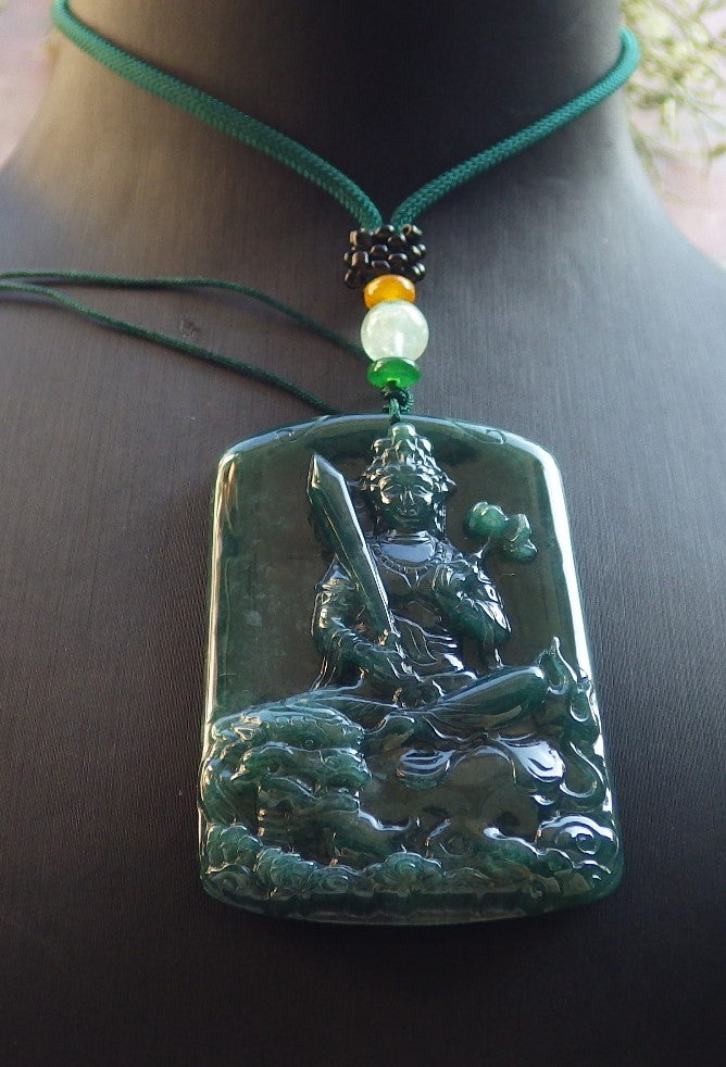 Certified Icy Green Burma 100% Natural A Jade jadeite Pendant Guanyin Kwan Yin Lotus Flower Sword Dragon Necklace 观音 644455  TN