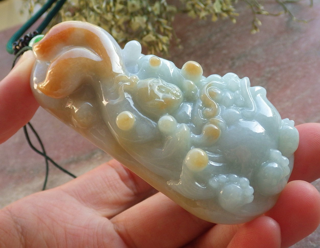 Certified Red Green Burma 100% Natural A Jade jadeite pendant Sun Wu Kong God Dragon Necklace 孙悟空 644464  TN
