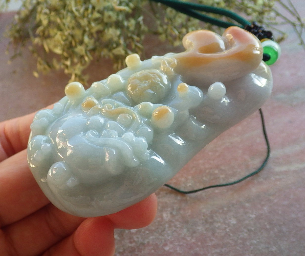 Certified Red Green Burma 100% Natural A Jade jadeite pendant Sun Wu Kong God Dragon Necklace 孙悟空 644464  TN