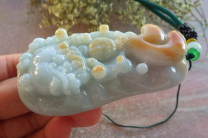 Certified Red Green Burma 100% Natural A Jade jadeite pendant Sun Wu Kong God Dragon Necklace 孙悟空 644464  TN