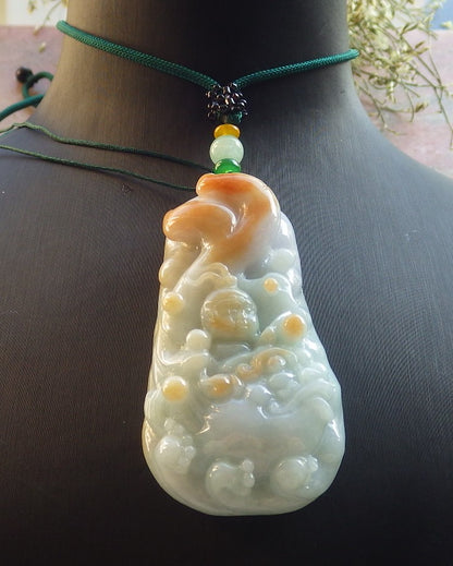 Certified Red Green Burma 100% Natural A Jade jadeite pendant Sun Wu Kong God Dragon Necklace 孙悟空 644464  TN