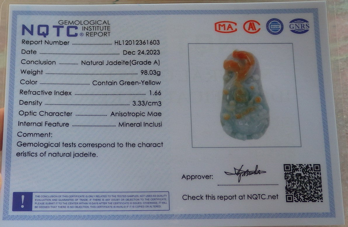 Certified Red Green Burma 100% Natural A Jade jadeite pendant Sun Wu Kong God Dragon Necklace 孙悟空 644464  TN