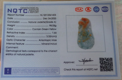 Certified Red Green Burma 100% Natural A Jade jadeite pendant Sun Wu Kong God Dragon Necklace 孙悟空 644464  TN