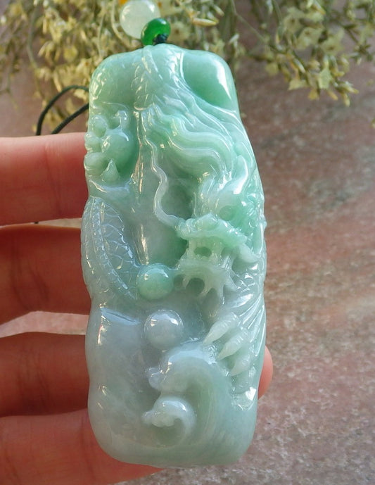 Certified Green Burma 100% Natural A Jade jadeite Pendant Dragon Bead Necklace 生意兴隆 644472  TN