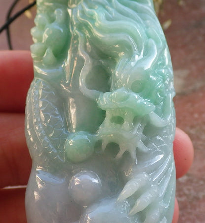 Certified Green Burma 100% Natural A Jade jadeite Pendant Dragon Bead Necklace 生意兴隆 644472  TN