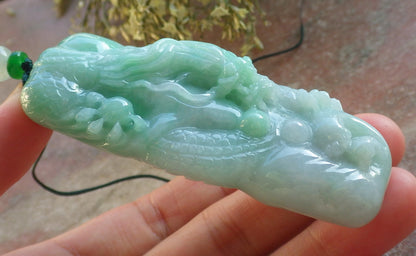 Certified Green Burma 100% Natural A Jade jadeite Pendant Dragon Bead Necklace 生意兴隆 644472  TN