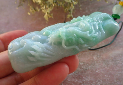 Certified Green Burma 100% Natural A Jade jadeite Pendant Dragon Bead Necklace 生意兴隆 644472  TN