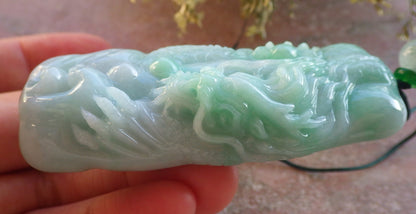 Certified Green Burma 100% Natural A Jade jadeite Pendant Dragon Bead Necklace 生意兴隆 644472  TN