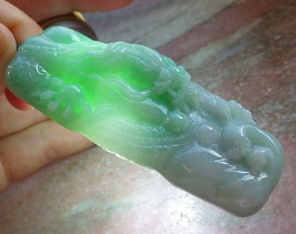 Certified Green Burma 100% Natural A Jade jadeite Pendant Dragon Bead Necklace 生意兴隆 644472  TN