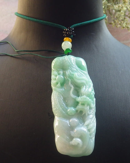 Certified Green Burma 100% Natural A Jade jadeite Pendant Dragon Bead Necklace 生意兴隆 644472  TN