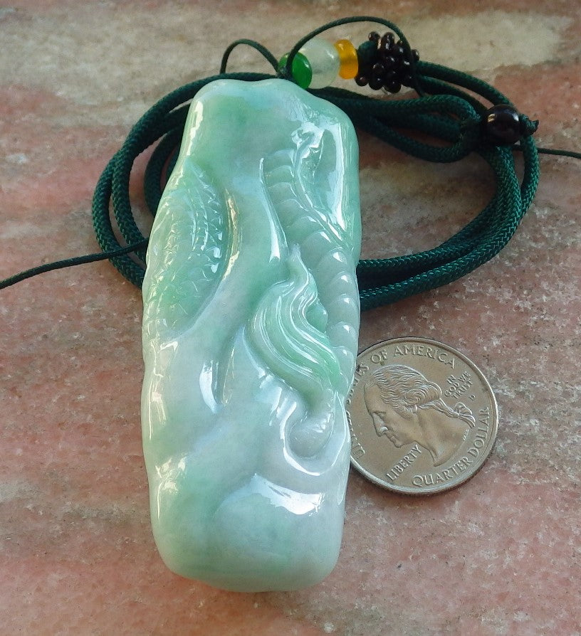 Certified Green Burma 100% Natural A Jade jadeite Pendant Dragon Bead Necklace 生意兴隆 644472  TN