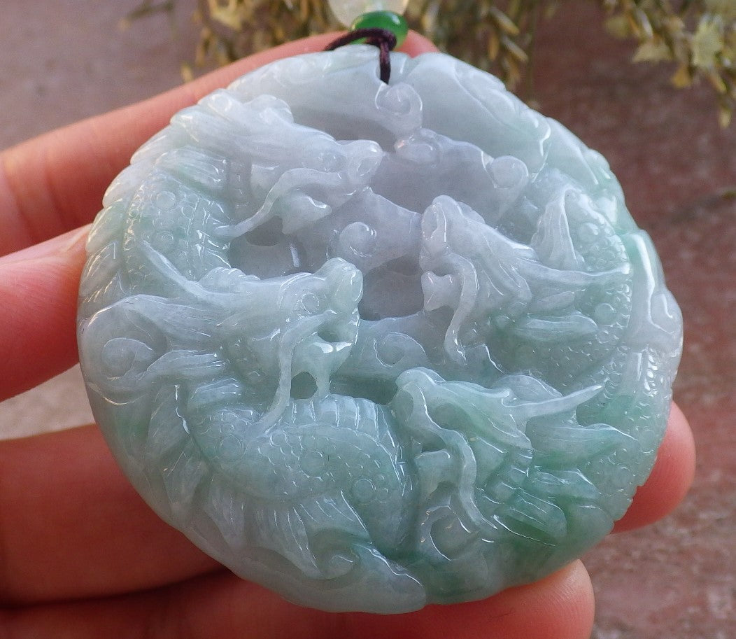 Certified Green Burma 100% Natural A Jade jadeite Pendant 9 Dragon Circle Necklace 九龙 644502  TN