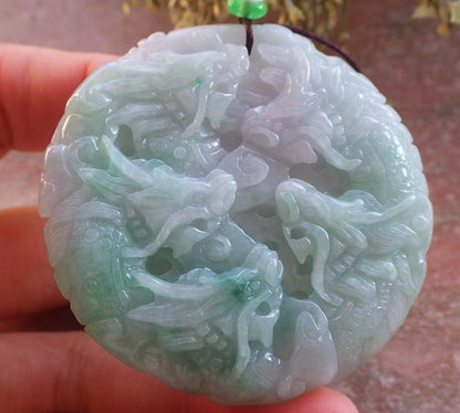Certified Green Burma 100% Natural A Jade jadeite Pendant 9 Dragon Circle Necklace 九龙 644502  TN