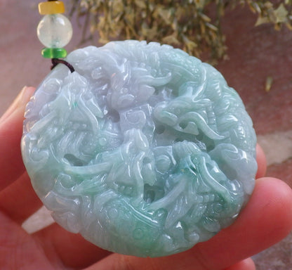 Certified Green Burma 100% Natural A Jade jadeite Pendant 9 Dragon Circle Necklace 九龙 644502  TN